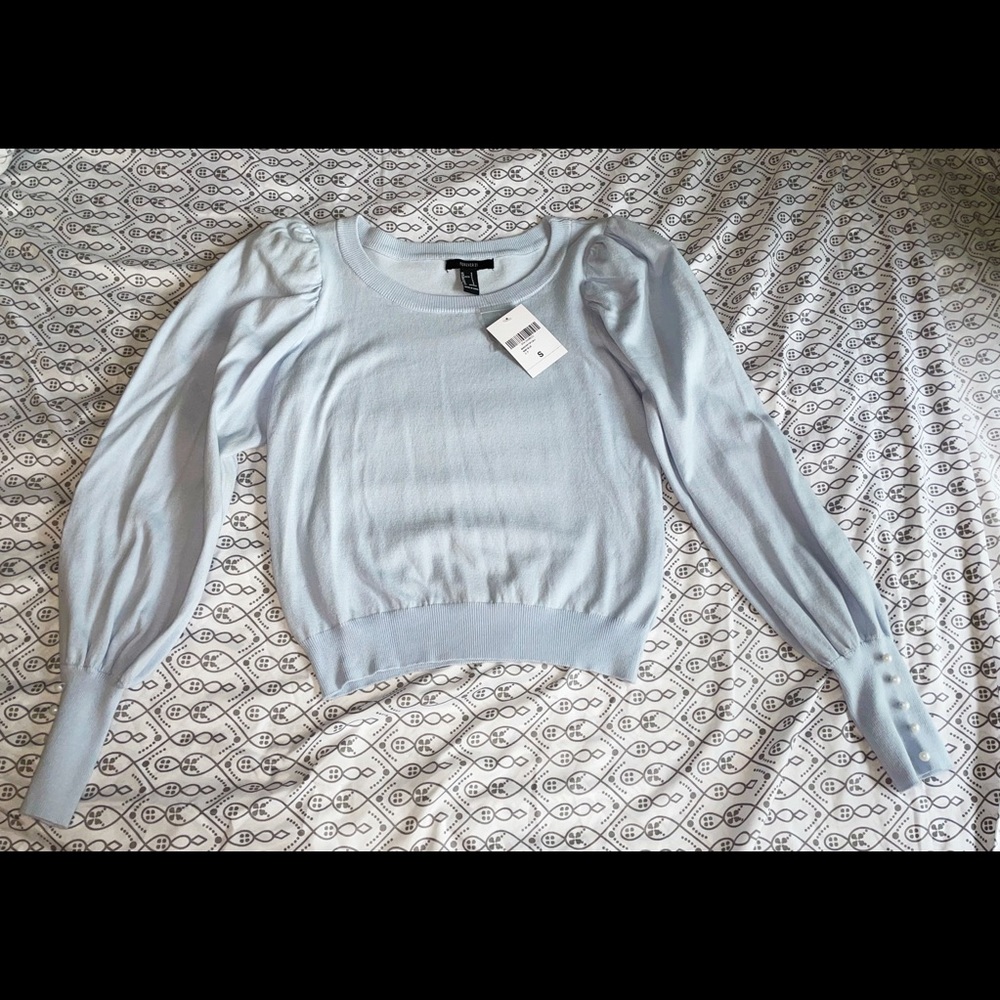🩵 H&M Light Blue Puff-Sleeve Knit Sweater